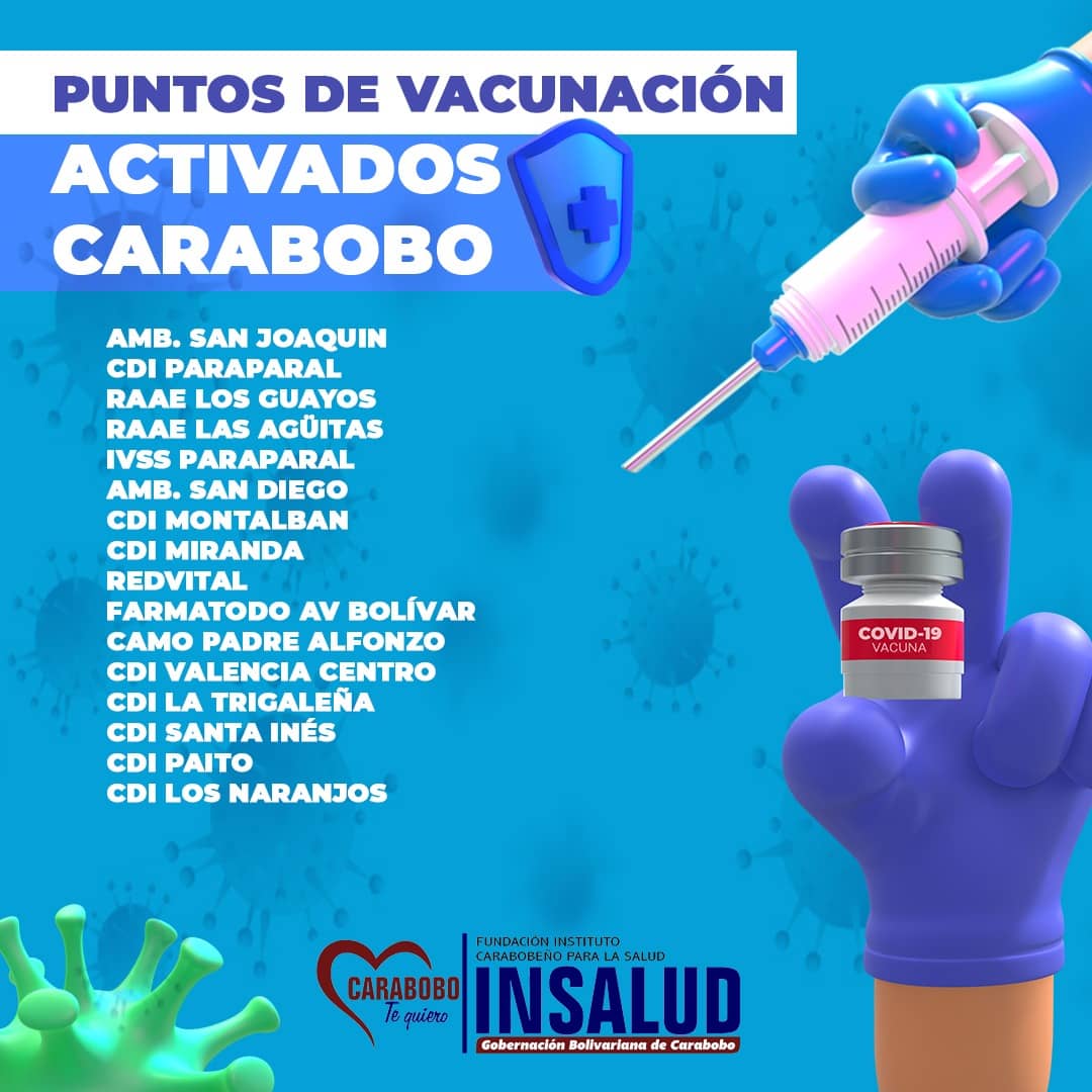 Carabobo activó más de 50 puntos para plan de refuerzo de vacunación contra el Covid-19
