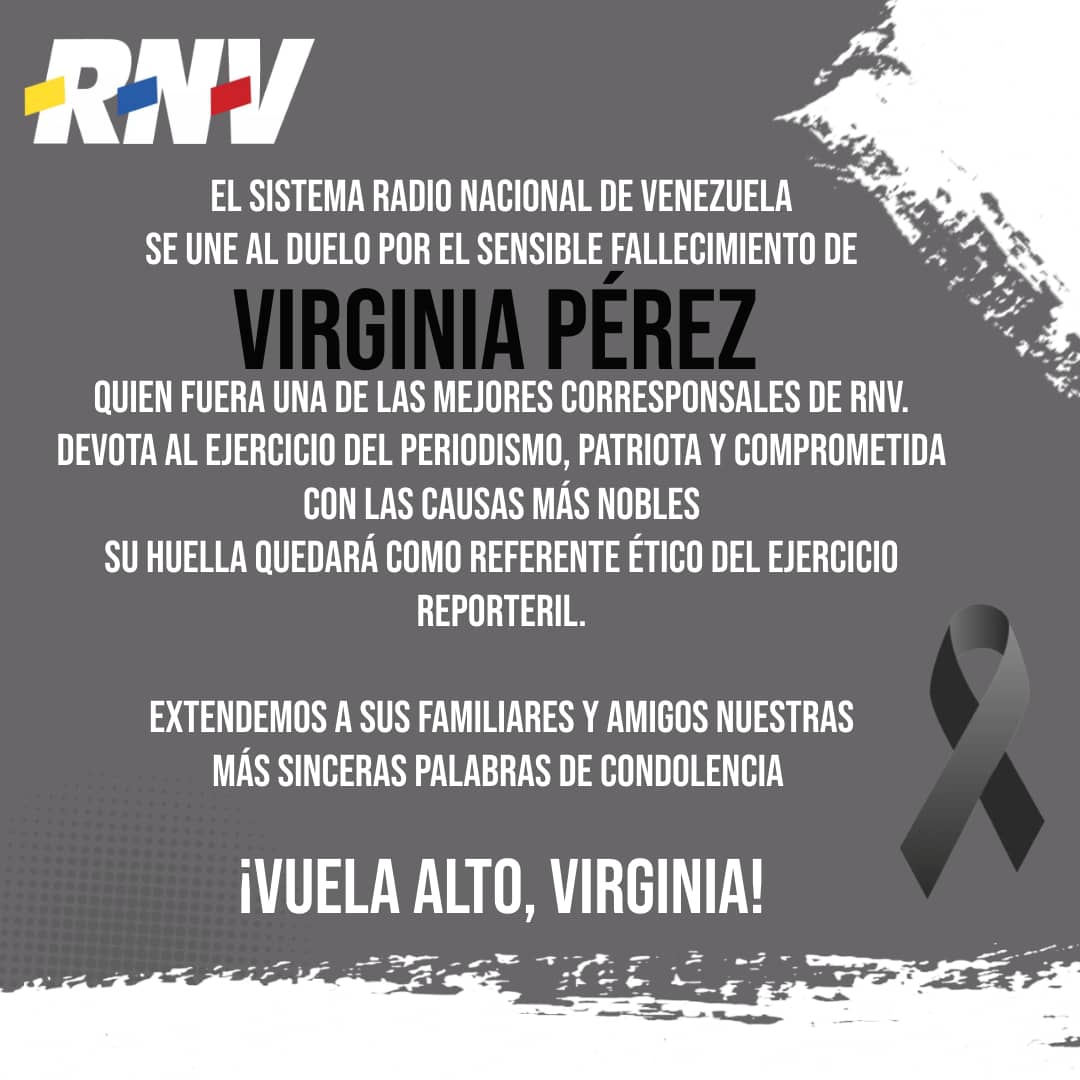 ¡Vuela Alto! RNV despide con profundo pesar a la amiga y compañera de labores Virginia Pérez
