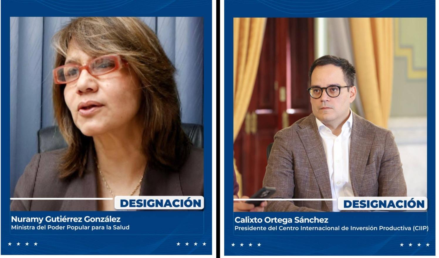 Designada nueva ministra para la salud y presidente del Centro Internacional de Inversión Productiva