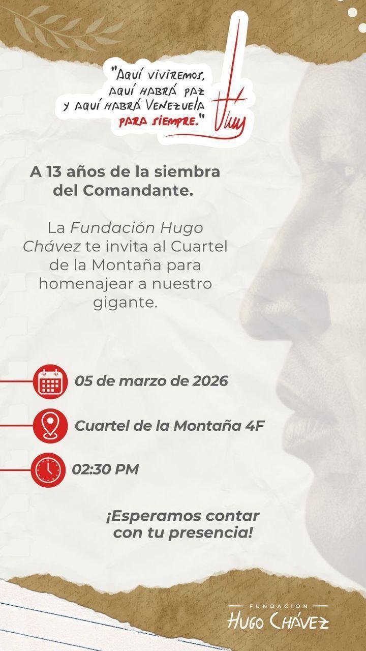 Convocan al Cuartel 4F para conmemorar 13 años de la siembra del Comandante Chávez