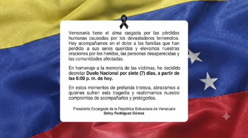 National Executive decrees 7 days of National Mourning in honor of the victims of the earthquakes