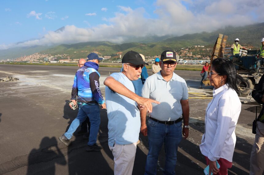 Presidenta Delcy Rodríguez supervisa avances en trabajos de rehabilitación integral en la pista principal del IAIM