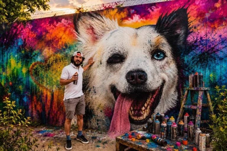 Comunidad y artistas restauran obra en honor al perro rescatista Tsunami